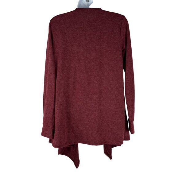My Amelia James Burgundy Open Front Cardigan Small Long Sleeve Waterfall Hem - Picture 2 of 4